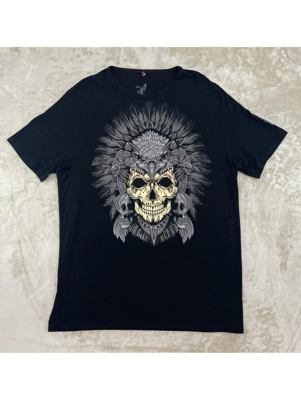 !Ay Guey! Mexico Aztec Gold Skull Black T-Shirt Men’s Size 3XL